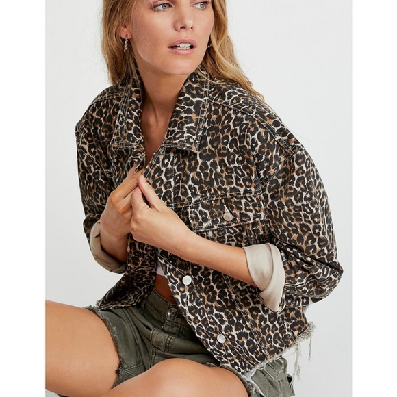 free people cheetah denim jacket